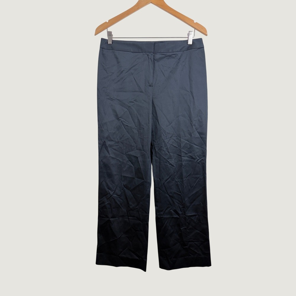 Lafayette 148 Pants Womens 10 Black Cotton Lycra Stretch Straight Leg Trousers